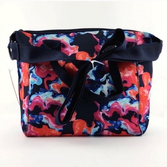 NWT MyTagalongs Neoprene Lunch Tote Crossbody Bag Absract Floral Zipper Closure - Picture 3 of 10